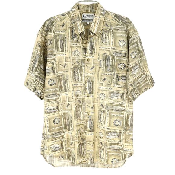 Columbia Other - Columbia Shirt Mens Medium Beige Yellow Cotton Novelty Fishing Gorpcore Vintage